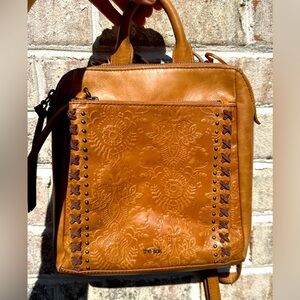 The Sak Loyola Leather Convertible Mini Backpack Crossbody Western Embossed Tan